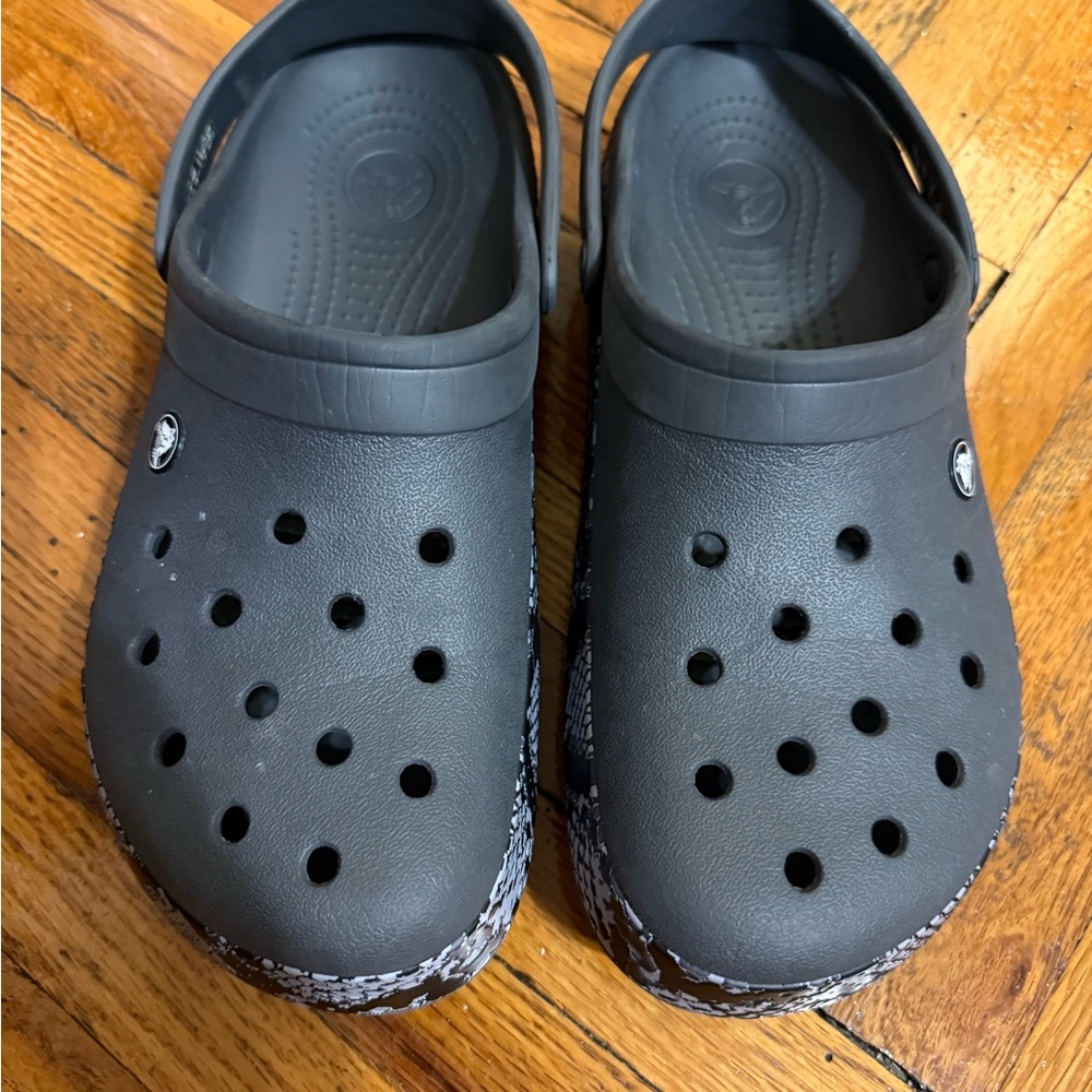 CROCS Charcoal Clogs with Patterned Sole